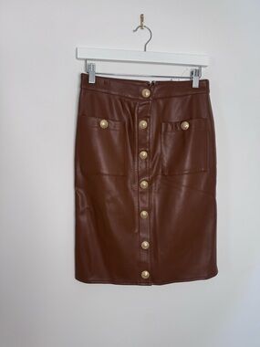 L'AGENCE Brown Faux Leather Button-Front Pencil Skirt